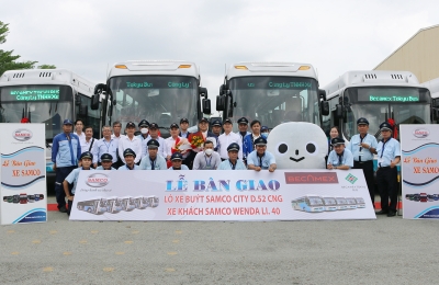 BÀN GIAO LÔ XE BUÝT SAMCO CITY D.52 CNG & 02 XE KHÁCH SAMCO ISUZU WENDA LI.40 CHO CÔNG TY TNHH XE BUÝT BECAMEX TOKYU